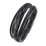 Combinação de couro multicamadas acessórios de folha de bordo estilo simples pulseira de couro de aço inoxidável masculino presente clássico grande venda