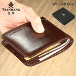 【Couro de couro genuíno】Manbang marca venda quente carteira masculina de luxo original curto tri-fold primeira camada bolsa de negócios