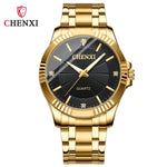 CHENXI-Homens e Mulheres Relógio De Pulso De Quartzo De Aço Inoxidável, Relógios De Negócios Impermeáveis, Relógios De Vestido Dourado Único, Marca De Luxo, 050A