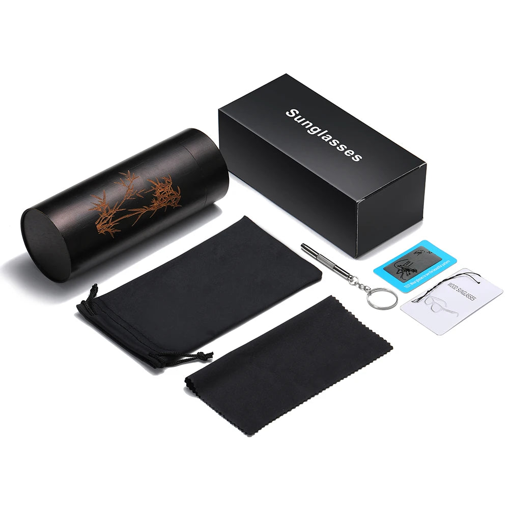 Óculos de sol polarizados para homens e mulheres, óculos UV400, quadro completo, tons de madeira, feitos à mão com caixa de madeira, moda