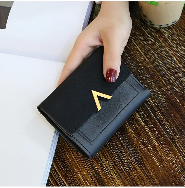 Couro nova bolsa feminina pequena carteira de couro curto marca luxo mini moda feminina carteiras e bolsa titular do cartão de crédito