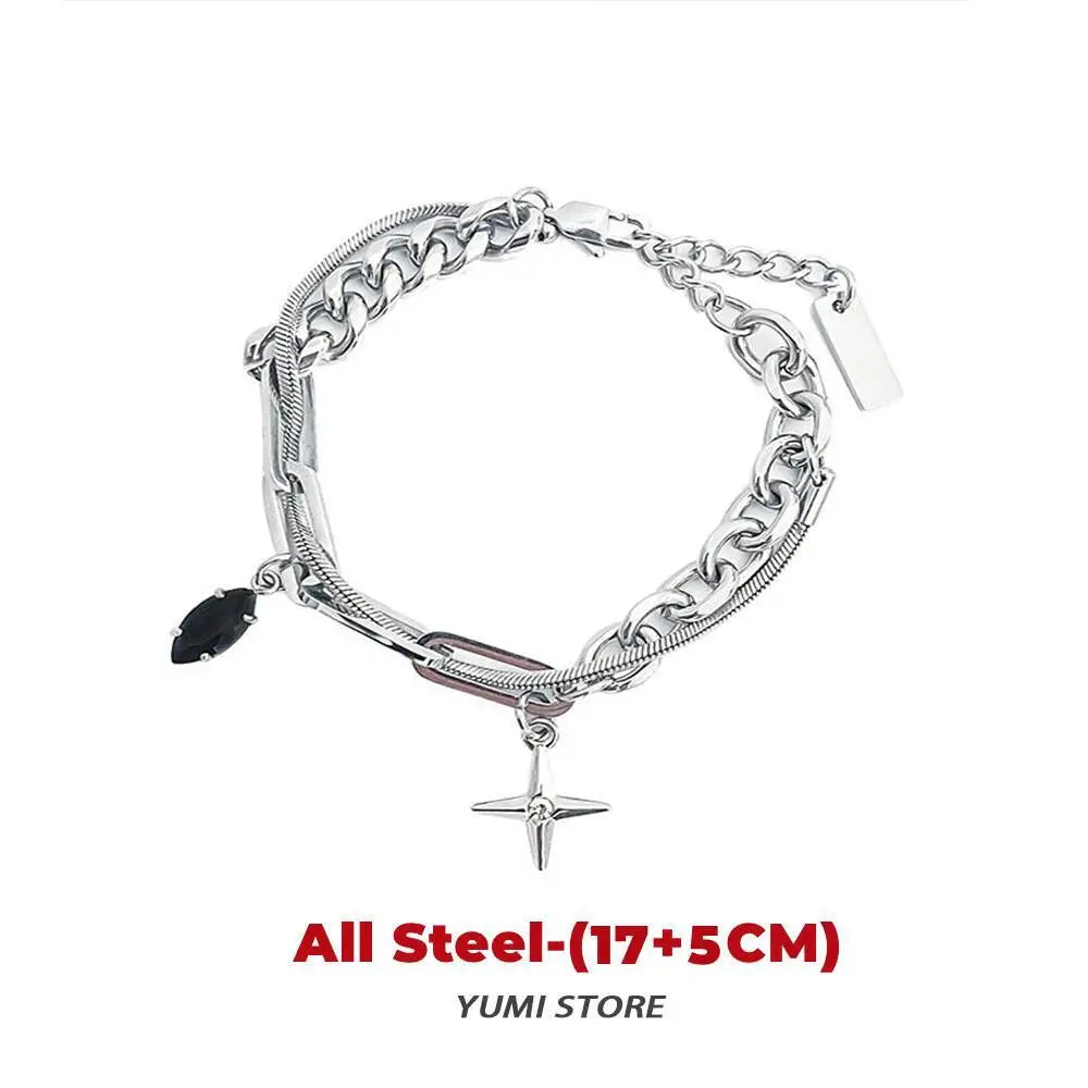 Retro chama cruz pulseira para homem mulher hip hop titânio aço splice corrente charme unisex jóias legal kpop acessórios de luxo