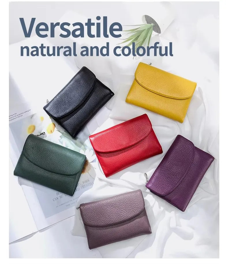 Carteira curta feminina Doubili carteira de couro macio moda bolsa de cor sólida