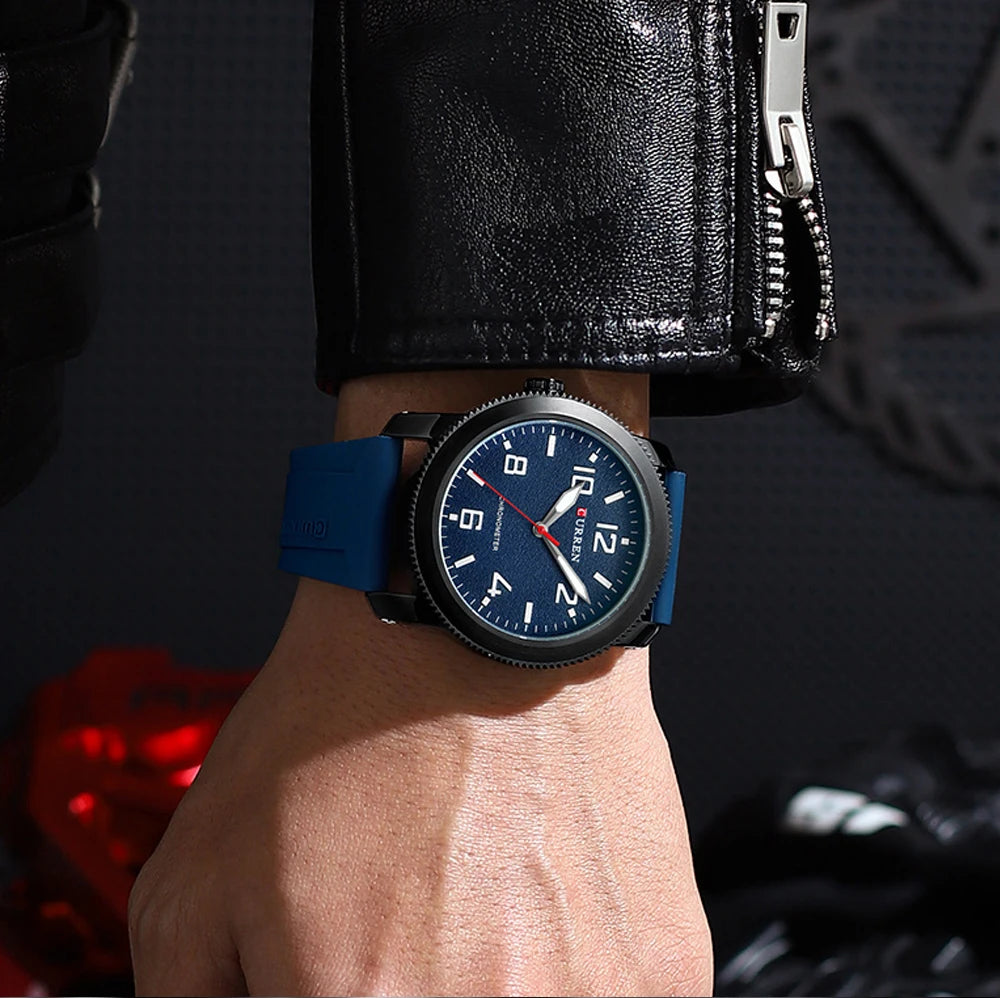 CURREN Moda Simples Relógios Masculinos com Grande Mostrador de Numerais Relógio de Pulso de Quartzo para Cavalheiro de Negócios com Pulseira de Silicone