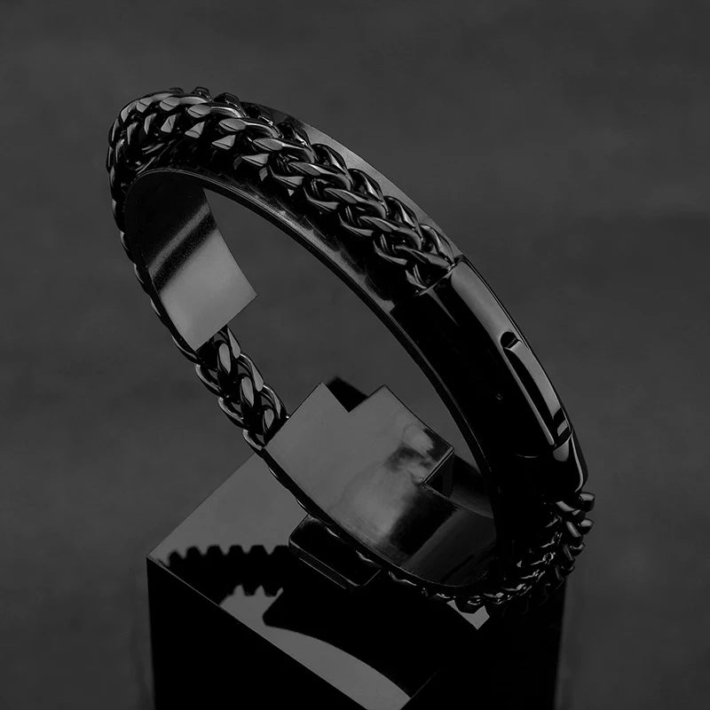 MKENDN Locomotiva Homens Punk Rock Pulseira de corrente de bicicleta 18k banhado a ouro botão magnético de aço inoxidável joias masculinas presentes