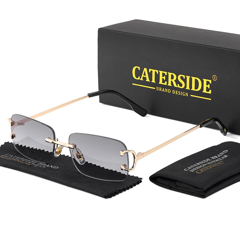 Caterside retangular óculos de sol masculino sem aro branco cobre pequeno quadrado óculos de sol para mulher lente gradiente ao ar livre uv400