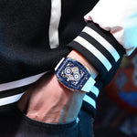 CURREN Esporte Cronógrafo Relógio de Quartzo para Homens Moda Azul Pulseira de Silicone Tonneau Dial Relógio de Pulso com Data 3atm À Prova D 'Água