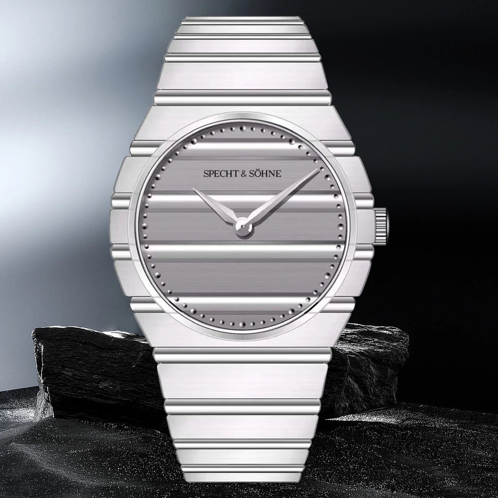 2025 novo specht & söhne cor cinza 37mm relógio de pulso de quartzo ultrafino luminoso safira relógio de aço inoxidável 50m à prova d'água