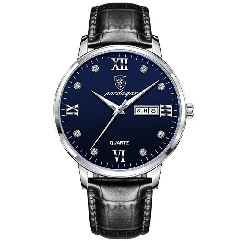 Poedagar mais novo relógio masculino à prova dwaterproof água casual pulseira de couro luminosa relógios de luxo para homem data semana exibição esportes relógios quartzo