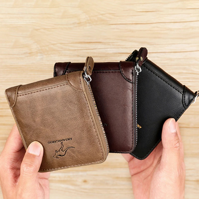 Carteira masculina de couro luxuosa masculina Bolsa masculina com zíper porta-cartões com bolso para moedas carteiras Rfid presentes para homens bolsa de dinheiro