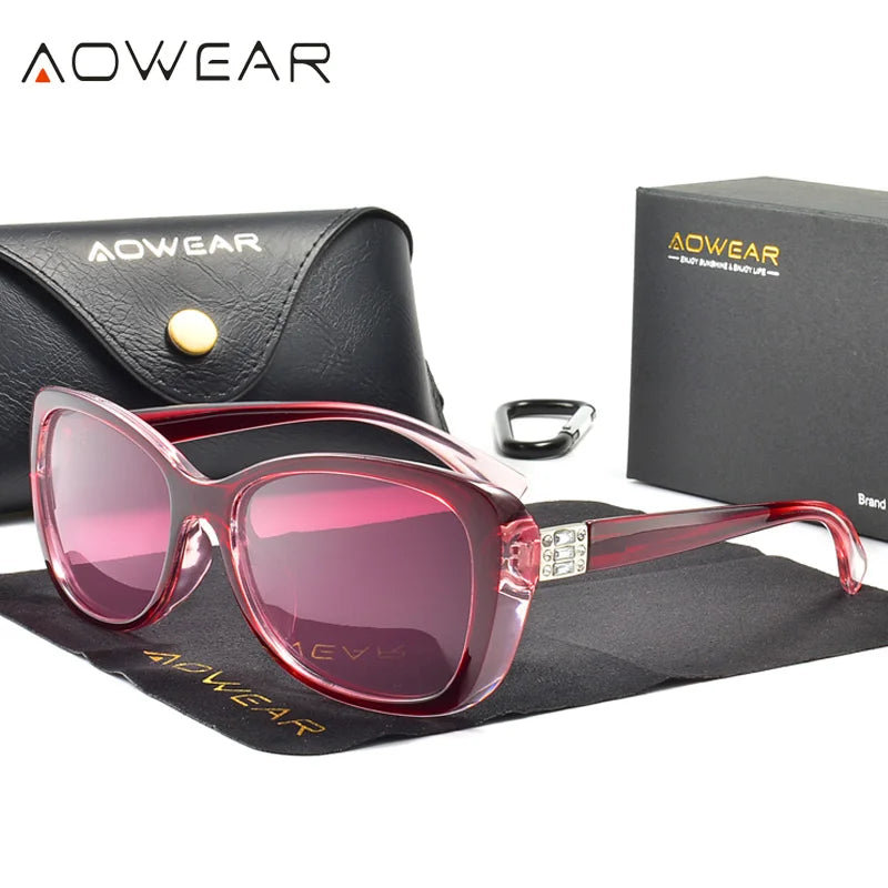 Aowear senhoras vintage óculos de sol feminino polarizado condução lente gradiente óculos de sol de alta qualidade feminino com caso