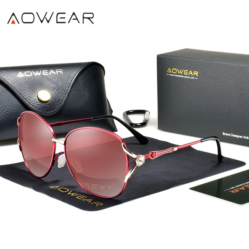 Aowear marca vintage polarizado óculos de sol feminino alta qualidade diamante oversized gradiente óculos de sol lunette de soleil