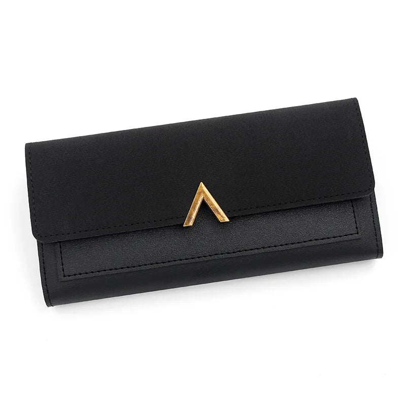 Nova versão coreana carteira feminina longa fivela em forma de v carteira três dobras para mulher, bolsa de mão, bolsa de cartão de mudança