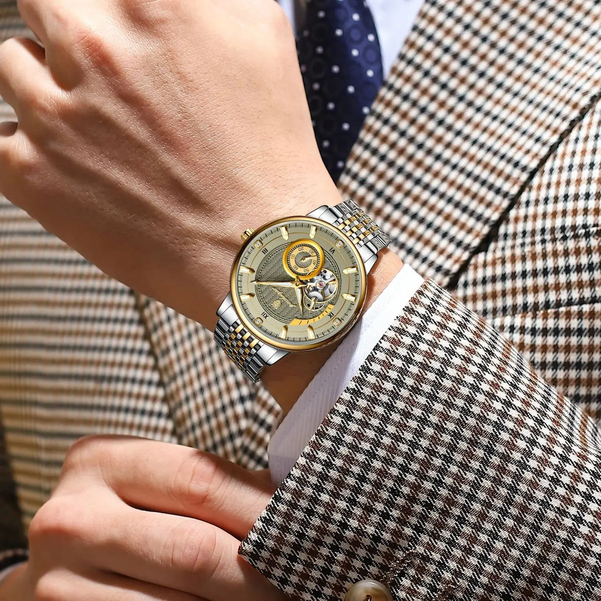 Poedagar topo de luxo relógio masculino luminoso oco tourbillon automático homem relógio de pulso mecânico aço inoxidável relógios masculinos reloj
