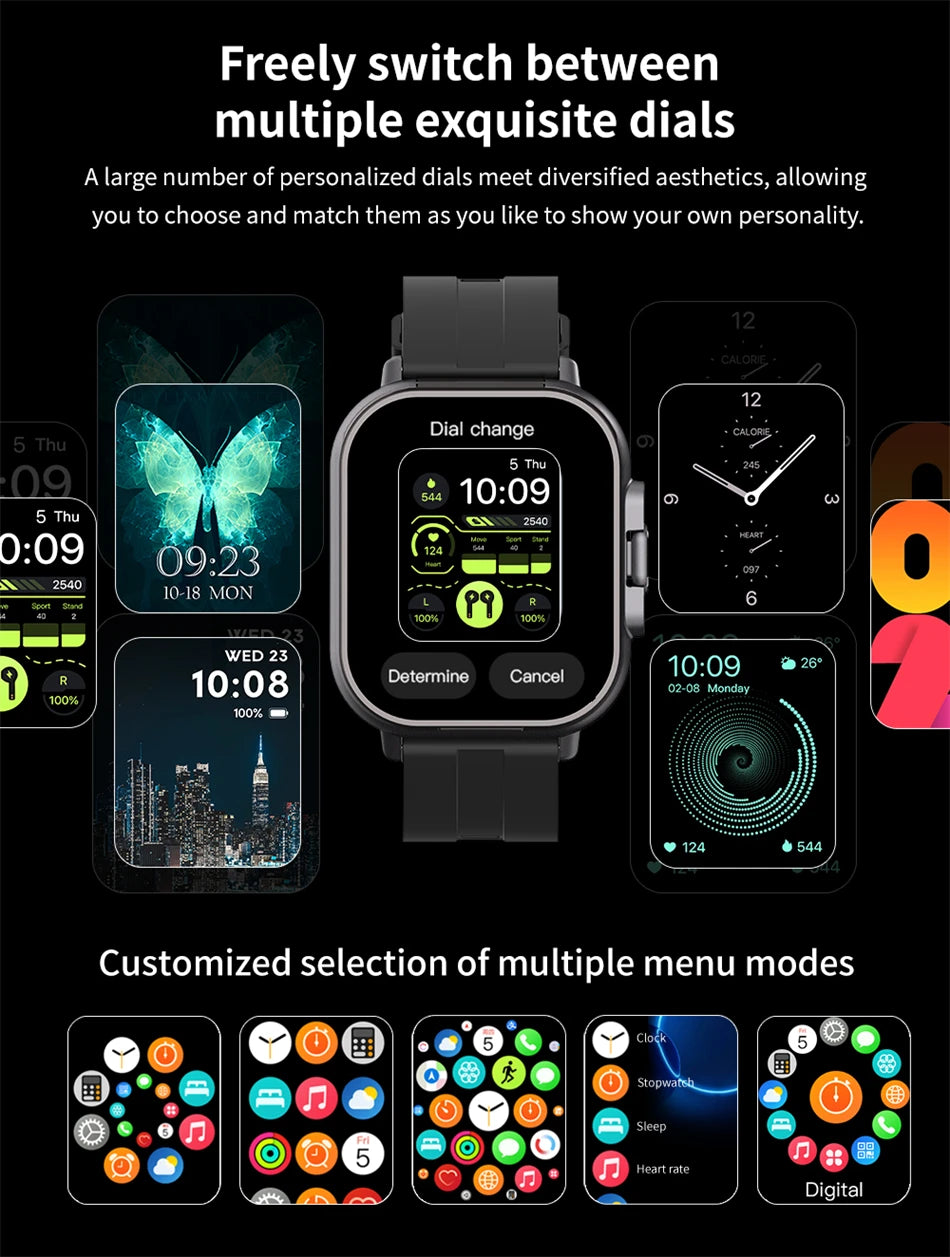 2024 relógio inteligente 2 em 1 com fone de ouvido smartwatch bluetooth chamada relógio masculino gps pista monitor freqüência cardíaca jogar música smartwatch