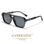 Caterside retro punk óculos de sol masculino quadro quadrado plana superior ponte dupla alta qualidade óculos de sol para mulheres festa festival presentes