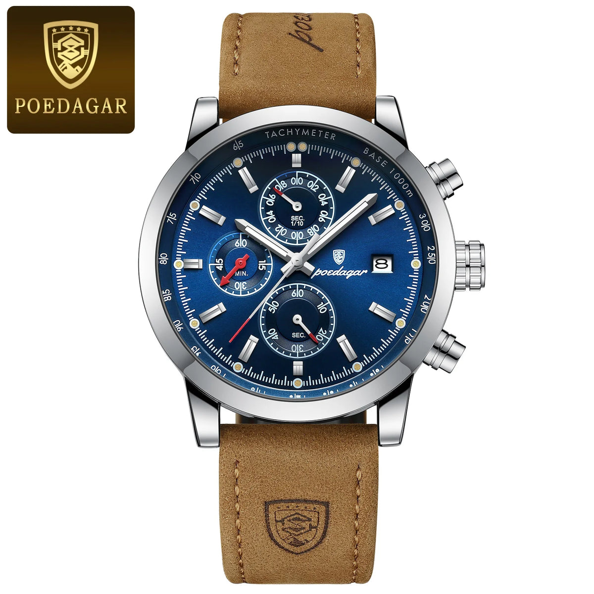 Poedagar relógio de pulso de luxo para homem à prova dwaterproof água luminosa cronógrafo data relógio masculino esportes couro relógios quartzo masculino reloj