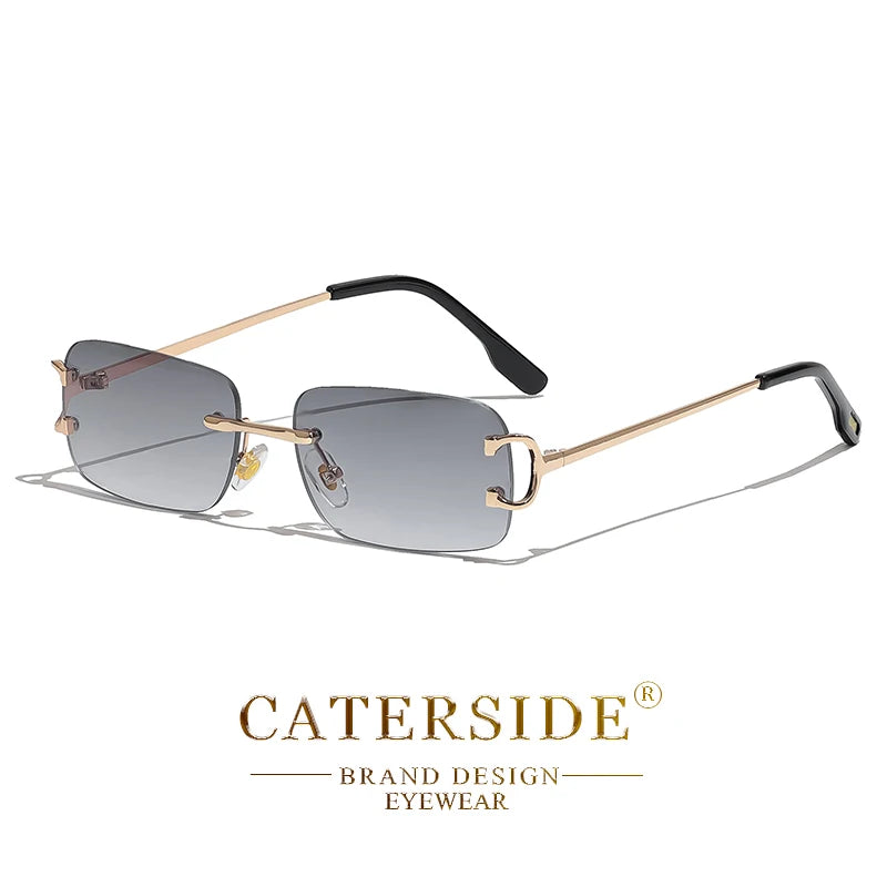Caterside retangular óculos de sol masculino sem aro branco cobre pequeno quadrado óculos de sol para mulher lente gradiente ao ar livre uv400