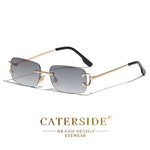 Caterside retangular óculos de sol masculino sem aro branco cobre pequeno quadrado óculos de sol para mulher lente gradiente ao ar livre uv400
