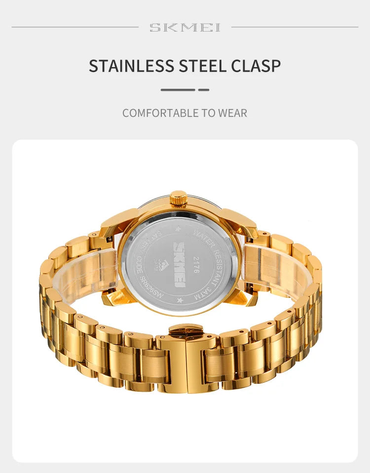 Skmei unissex quartzo pulseira à prova d'água relógios de luxo pulseira de aço inoxidável estilo simples display analógico relógio de pulso fashion