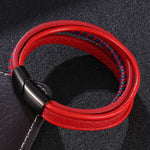 Moda pulseiras de couro vermelho masculino aço inoxidável multicamadas trançado corda pulseiras para mulheres pulseira jóias presentes sp1076