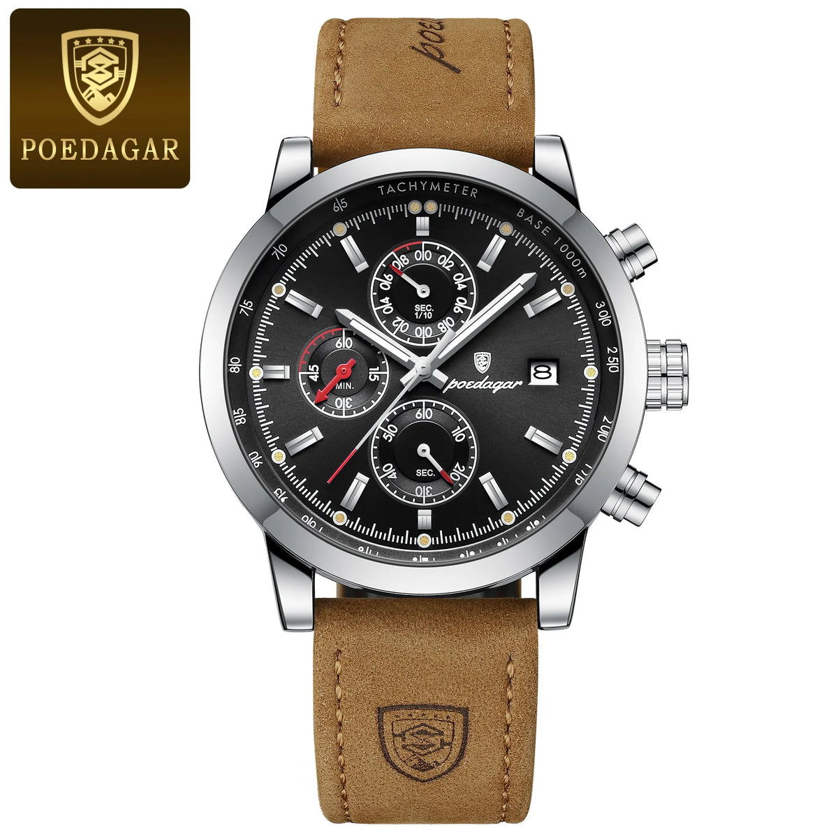 Poedagar relógio de pulso de luxo para homem à prova dwaterproof água luminosa cronógrafo data relógio masculino esportes couro relógios quartzo masculino reloj