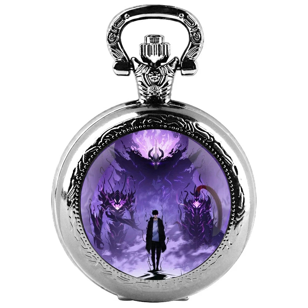 Anime solo nivelamento cúpula de vidro relógio de bolso com corrente colar vintage quartzo pingente relógios masculino feminino presente