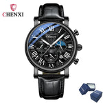 Chenxi 973 multi-função negócios fase da lua data à prova dwaterproof água roma analógico importado relógio de pulso masculino dial relógios de couro de quartzo
