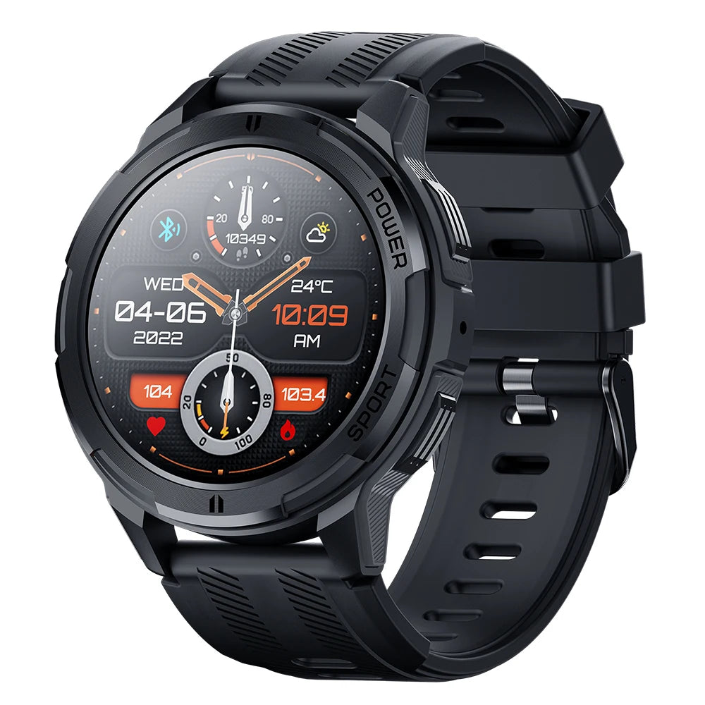 À prova d'água relógio inteligente para homens e mulheres, ritmo cardíaco fitness smartwatch, chamada bluetooth, esportes ao ar livre, 1,43 "tela amoled, 1atm, c25