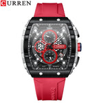 CURREN Esporte Cronógrafo Relógio de Quartzo para Homens Moda Azul Pulseira de Silicone Tonneau Dial Relógio de Pulso com Data 3atm À Prova D 'Água