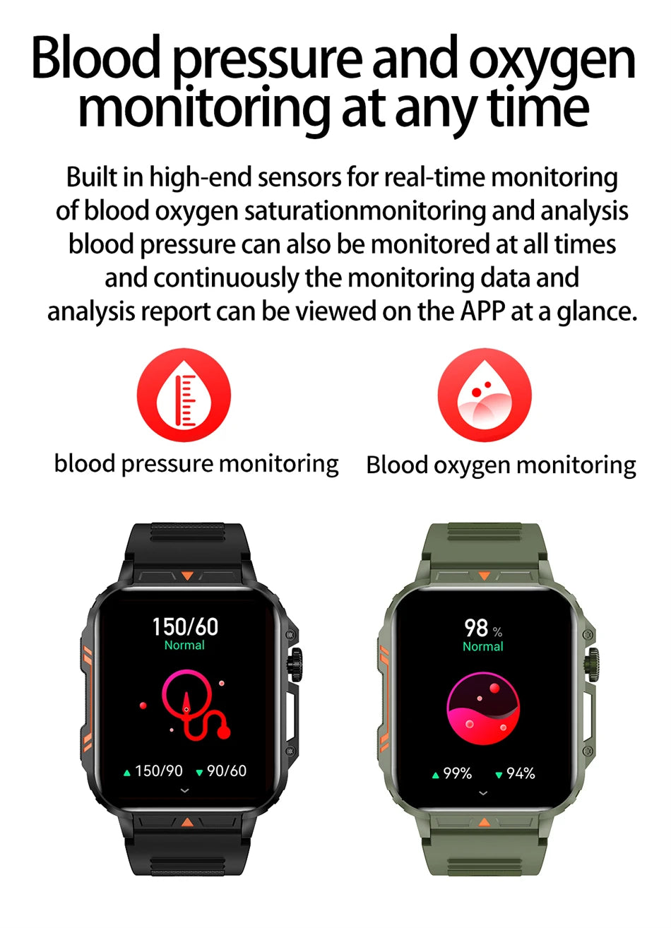 Novo esportes ao ar livre relógio inteligente masculino 1.95 polegada freqüência cardíaca oxigênio no sangue à prova dwaterproof água bt chamada smartwatch presente masculino para android ios