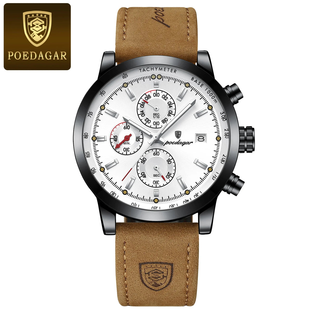 Poedagar relógio de pulso de luxo para homem à prova dwaterproof água luminosa cronógrafo data relógio masculino esportes couro relógios quartzo masculino reloj