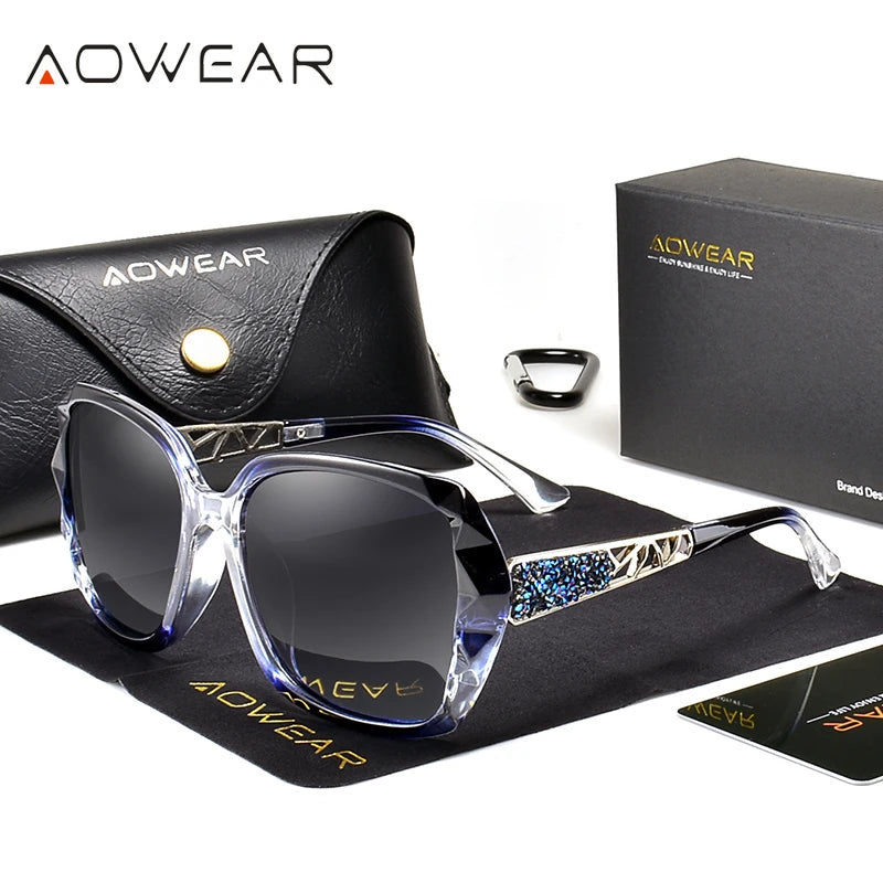 AOWEAR-Luxury Square Oversized Sunglasses for Women, Polarized Brand Design, óculos de sol vintage, tons ao ar livre, óculos para senhoras