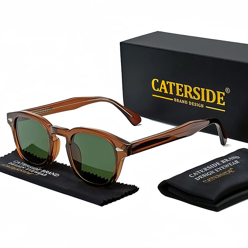 Caterside retro redondo masculino óculos de sol punk ácido propiônico pino templo luxo óculos de sol feminino esportes lazer festa óculos uv400