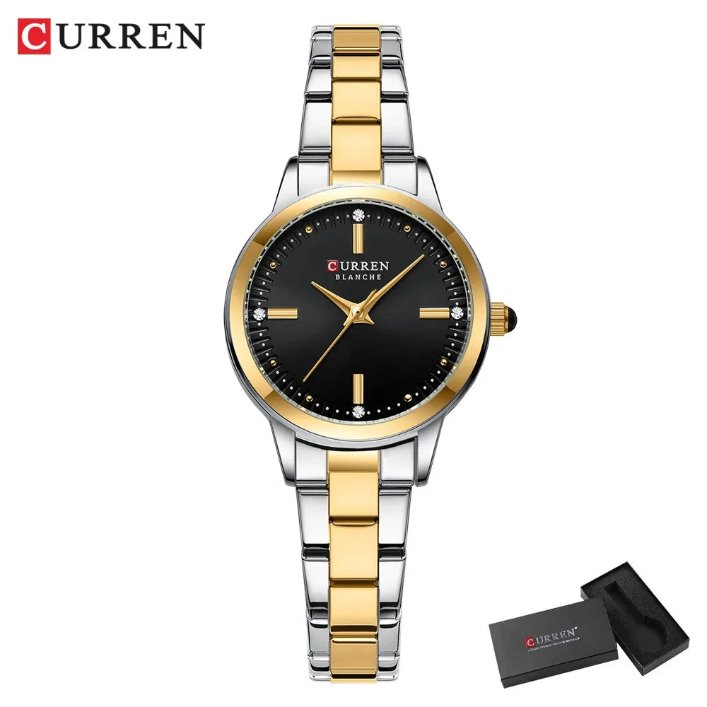 Curren relógios femininos moda original relógio de pulso de quartzo para senhoras mostrador romano deslumbrante diamante à prova dwaterproof água luminosa luxo novo
