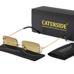 Caterside retangular óculos de sol masculino sem aro branco cobre pequeno quadrado óculos de sol para mulher lente gradiente ao ar livre uv400