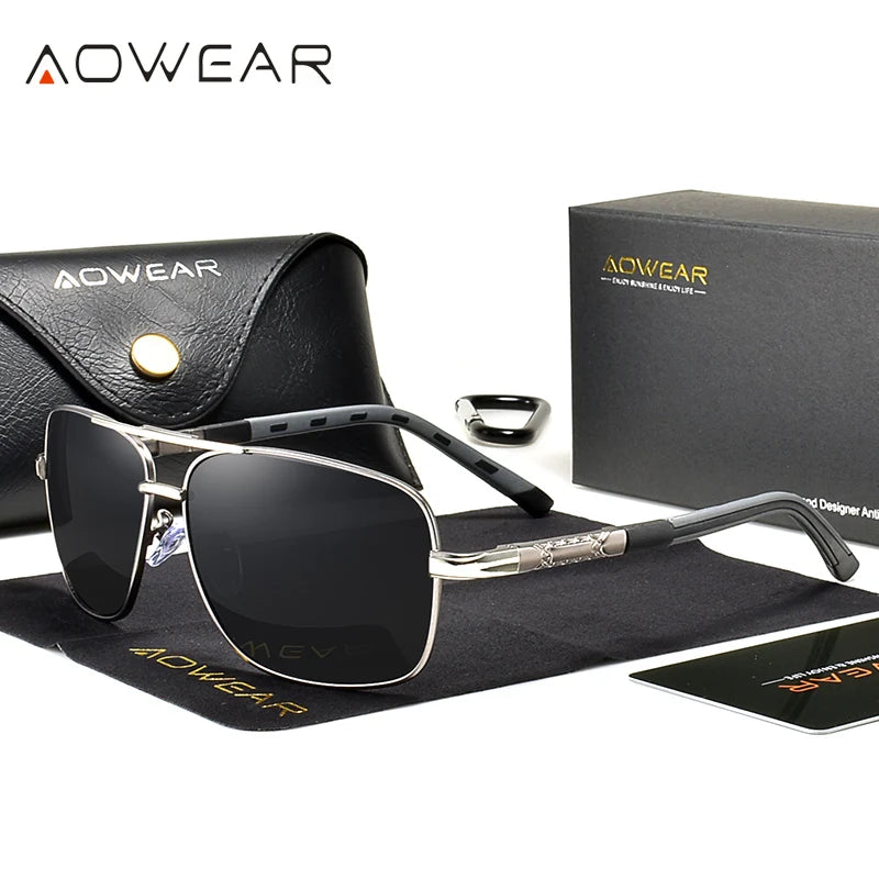 AOWEAR-Óculos de sol quadrados luxuosos para homens e mulheres, óculos de sol retrô polarizados, tons vintage, óculos com estojo