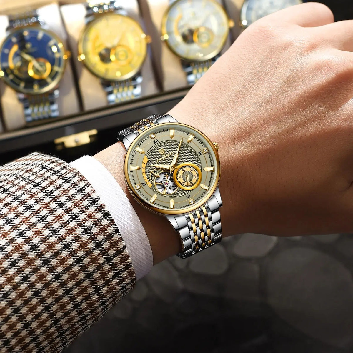 Poedagar topo de luxo relógio masculino luminoso oco tourbillon automático homem relógio de pulso mecânico aço inoxidável relógios masculinos reloj