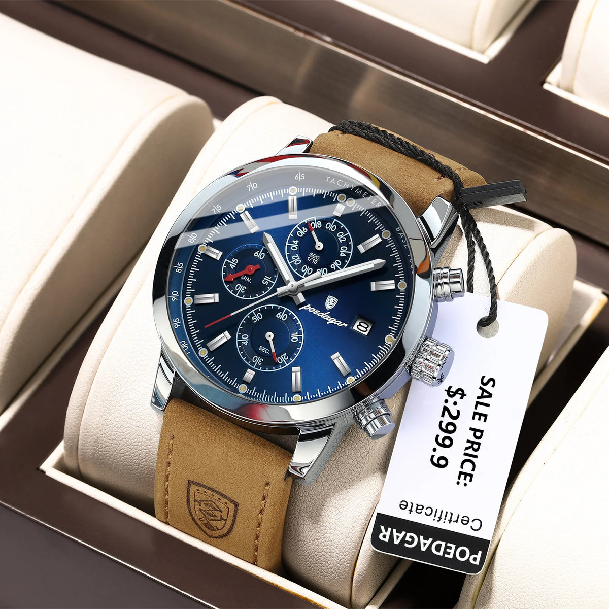 Poedagar relógio de pulso de luxo para homem à prova dwaterproof água luminosa cronógrafo data relógio masculino esportes couro relógios quartzo masculino reloj