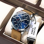 Poedagar relógio de pulso de luxo para homem à prova dwaterproof água luminosa cronógrafo data relógio masculino esportes couro relógios quartzo masculino reloj