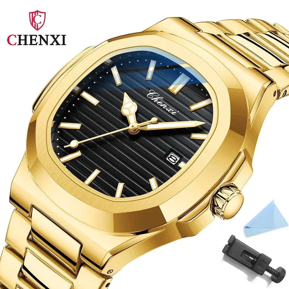 Chenxi 8222 luxo ouro aço inoxidável luminoso casual relógio de negócios para homens moda quartzo relógios pulso à prova dwaterproof água