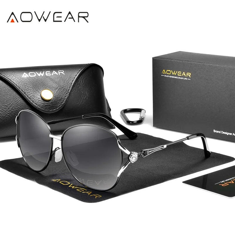 Aowear marca vintage polarizado óculos de sol feminino alta qualidade diamante oversized gradiente óculos de sol lunette de soleil