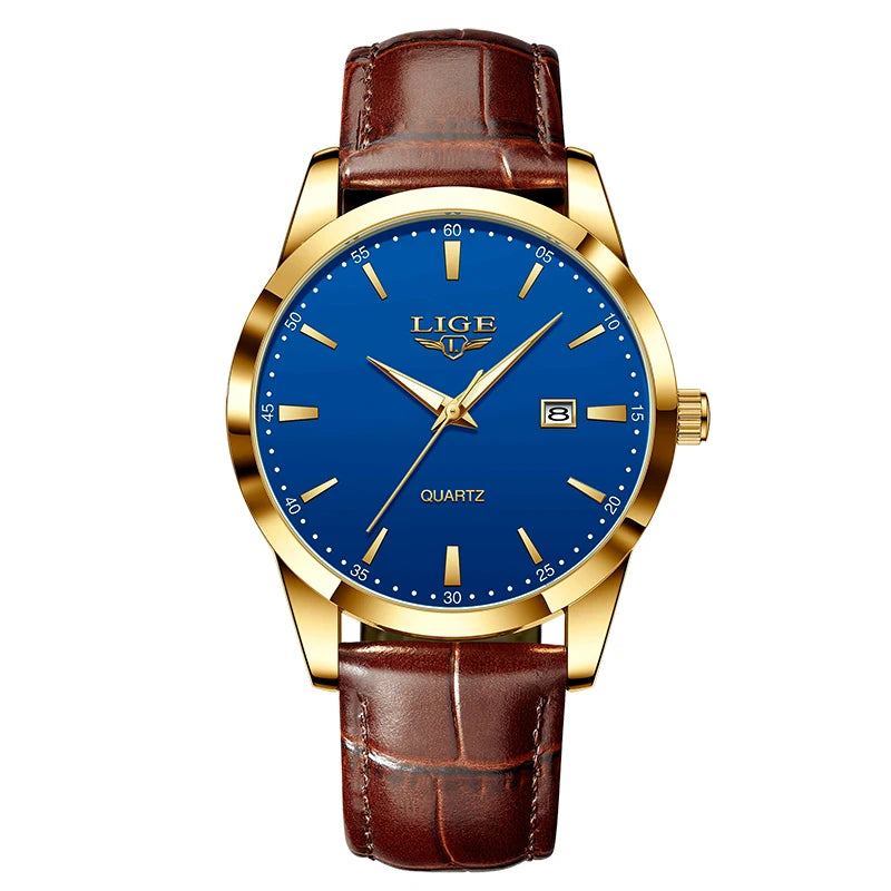 Lige moda relógio de couro marrom masculino militar esportes quartzo relógios de pulso casual à prova dwaterproof água cronógrafo relogios masculino