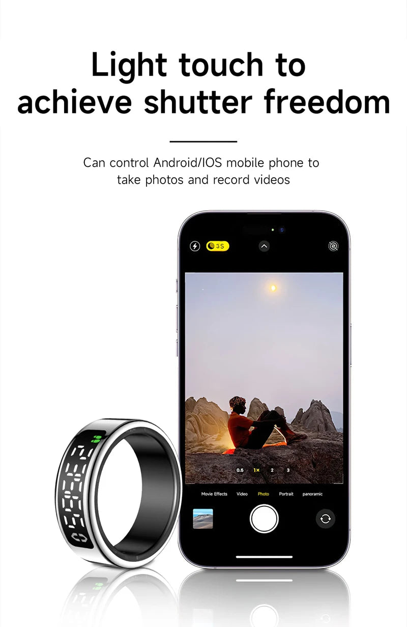 Xiaomi anel inteligente tela de exibição toque monitor saúde gesto furto vídeo/escova tiktok 5atm à prova dwaterproof água smartring para homens