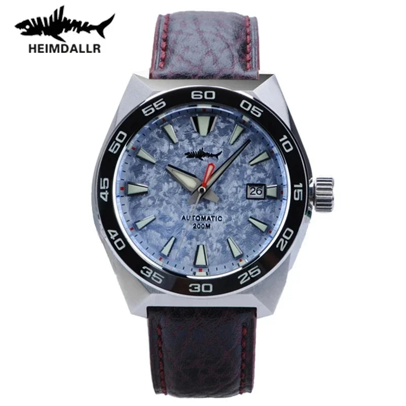 Heimdallr Monster Diver relógio masculino mostrador azul fosco cristal de safira NH35 mecânico automático 200m à prova d'água relógio luminoso completo