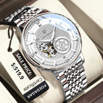 Poedagar topo de luxo relógio masculino luminoso oco tourbillon automático homem relógio de pulso mecânico aço inoxidável relógios masculinos reloj
