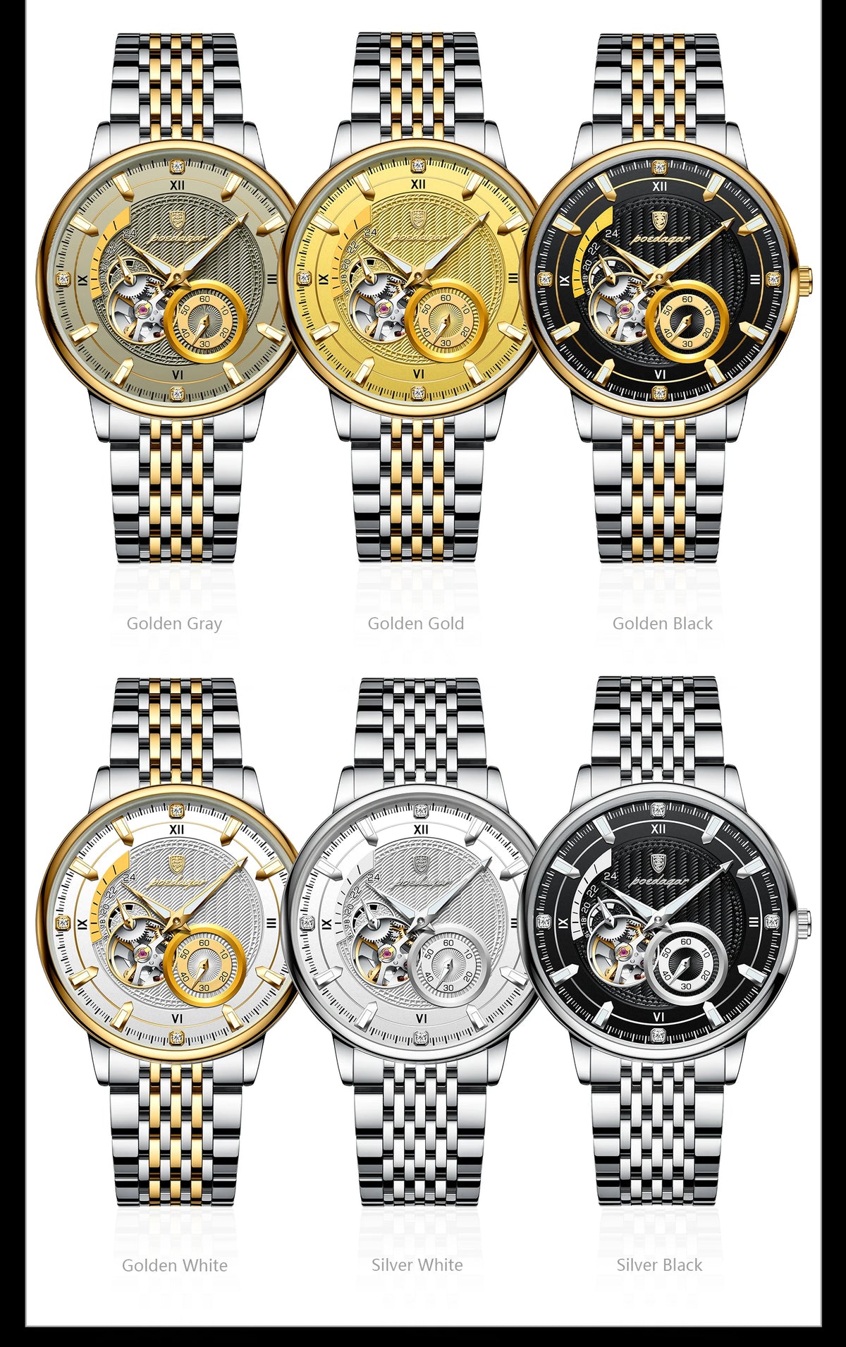 Poedagar topo de luxo relógio masculino luminoso oco tourbillon automático homem relógio de pulso mecânico aço inoxidável relógios masculinos reloj