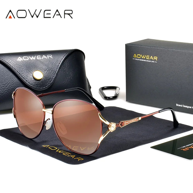 Aowear marca vintage polarizado óculos de sol feminino alta qualidade diamante oversized gradiente óculos de sol lunette de soleil
