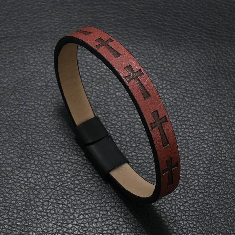 Novela pulseira de couro masculina destacável ímã fivela punk cruz braclet acessórios para ele pulseras para hombre erkek bileklik