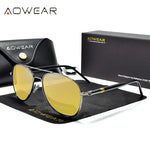 Aowear hd óculos de visão noturna homem polarizado amarelo noite condução aviação óculos de sol marca designer motorista carro óculos